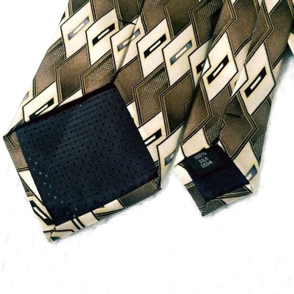 Mens Puritan Brown Beige Silk Necktie - Picture 3 of 3
